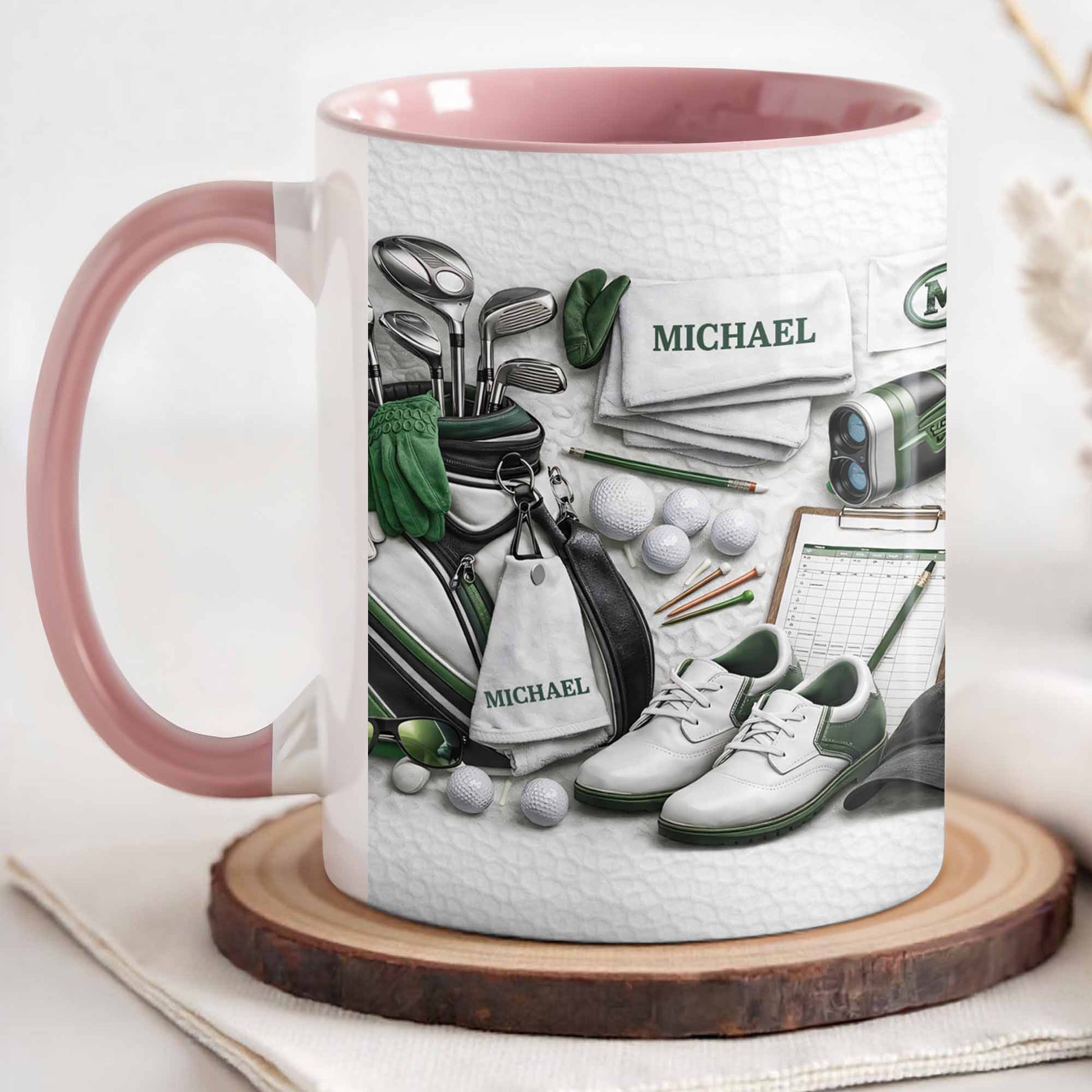 Customizable Golf Enthusiast Design With Clubs And Balls - Personalized Custom Accent Mug - GOLF012_AMUG