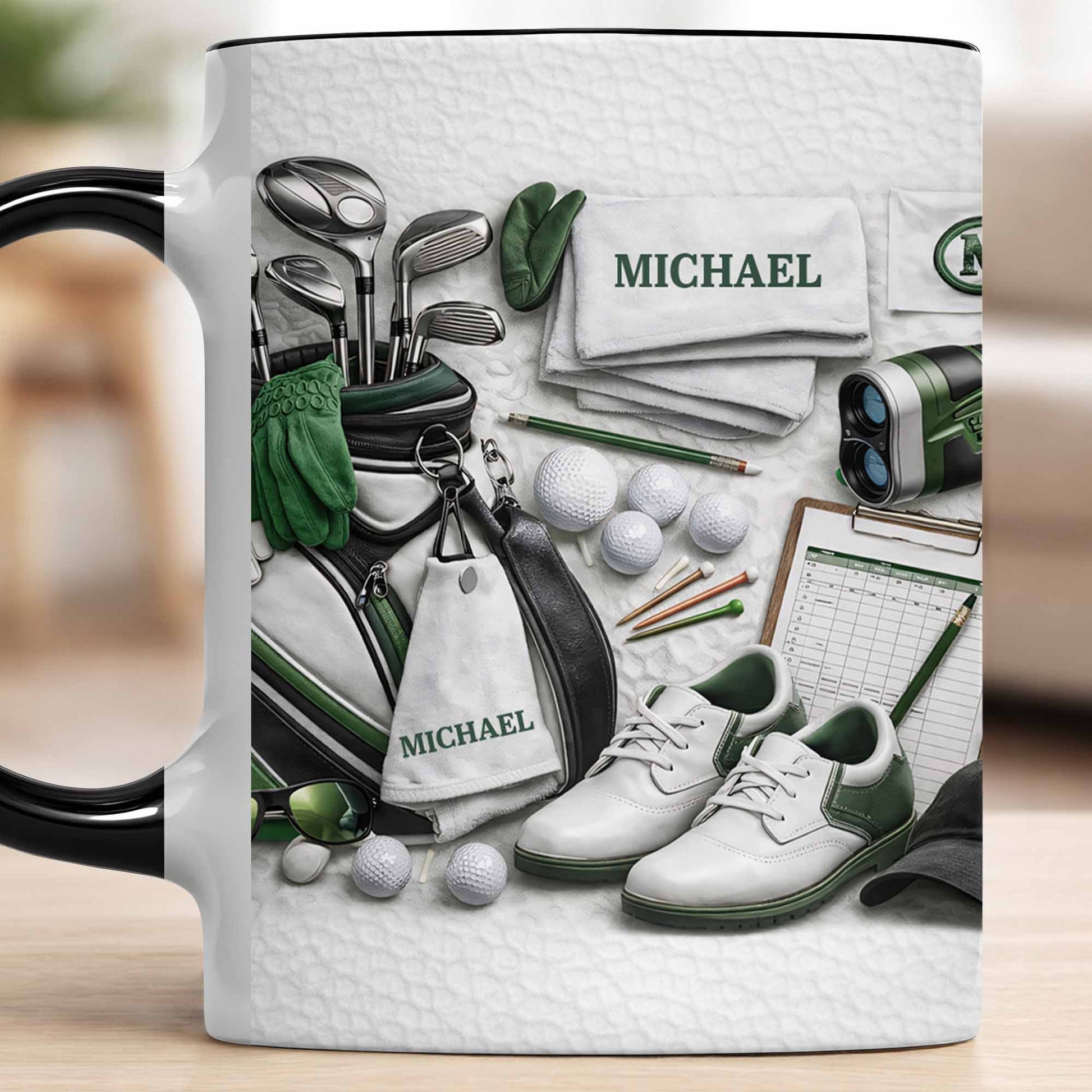 Customizable Golf Enthusiast Design With Clubs And Balls - Personalized Custom Accent Mug - GOLF012_AMUG