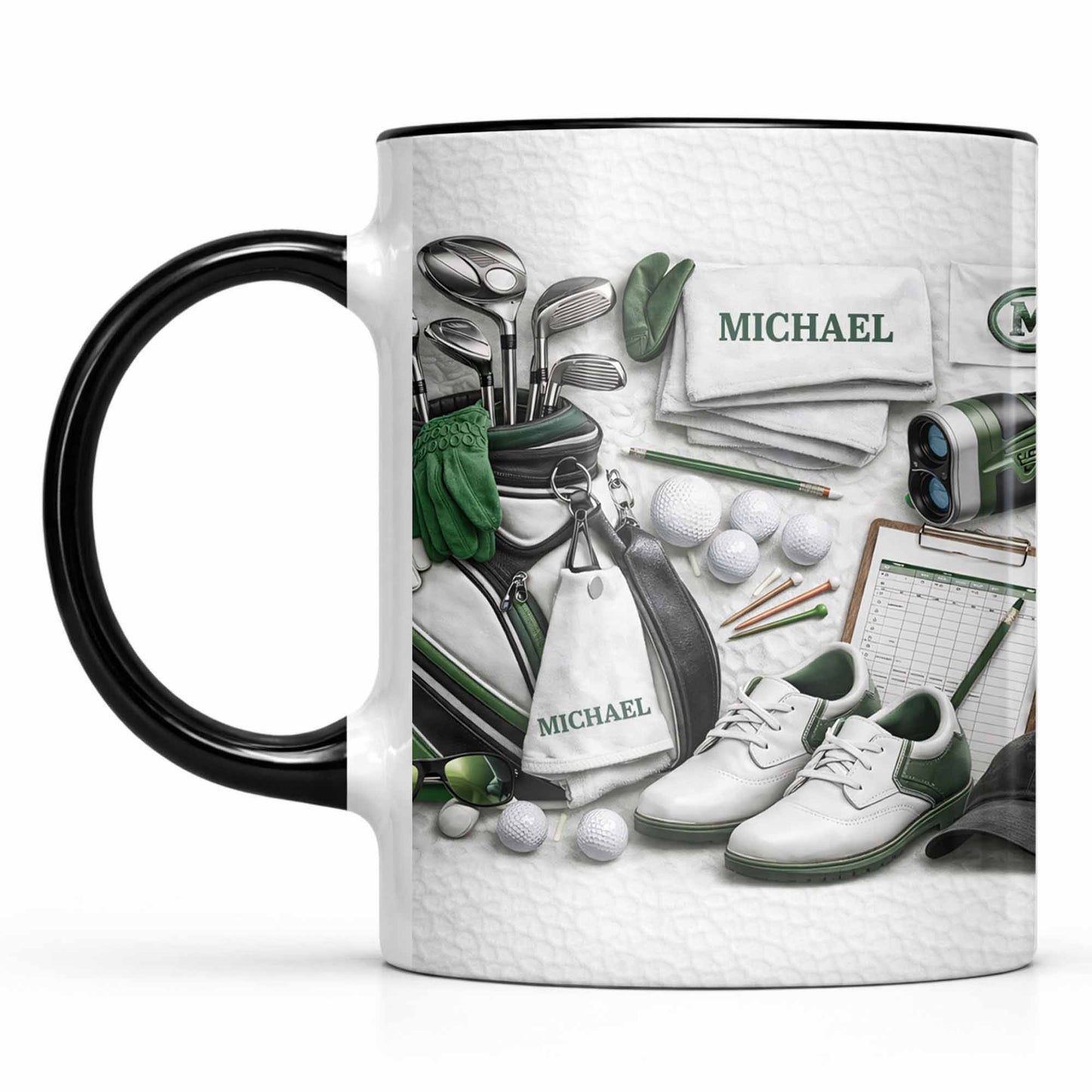 Customizable Golf Enthusiast Design With Clubs And Balls - Personalized Custom Accent Mug - GOLF012_AMUG