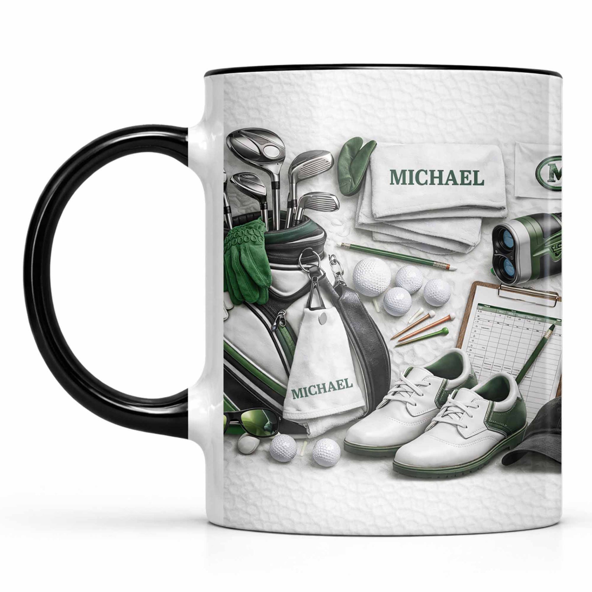 Customizable Golf Enthusiast Design With Clubs And Balls - Personalized Custom Accent Mug - GOLF012_AMUG