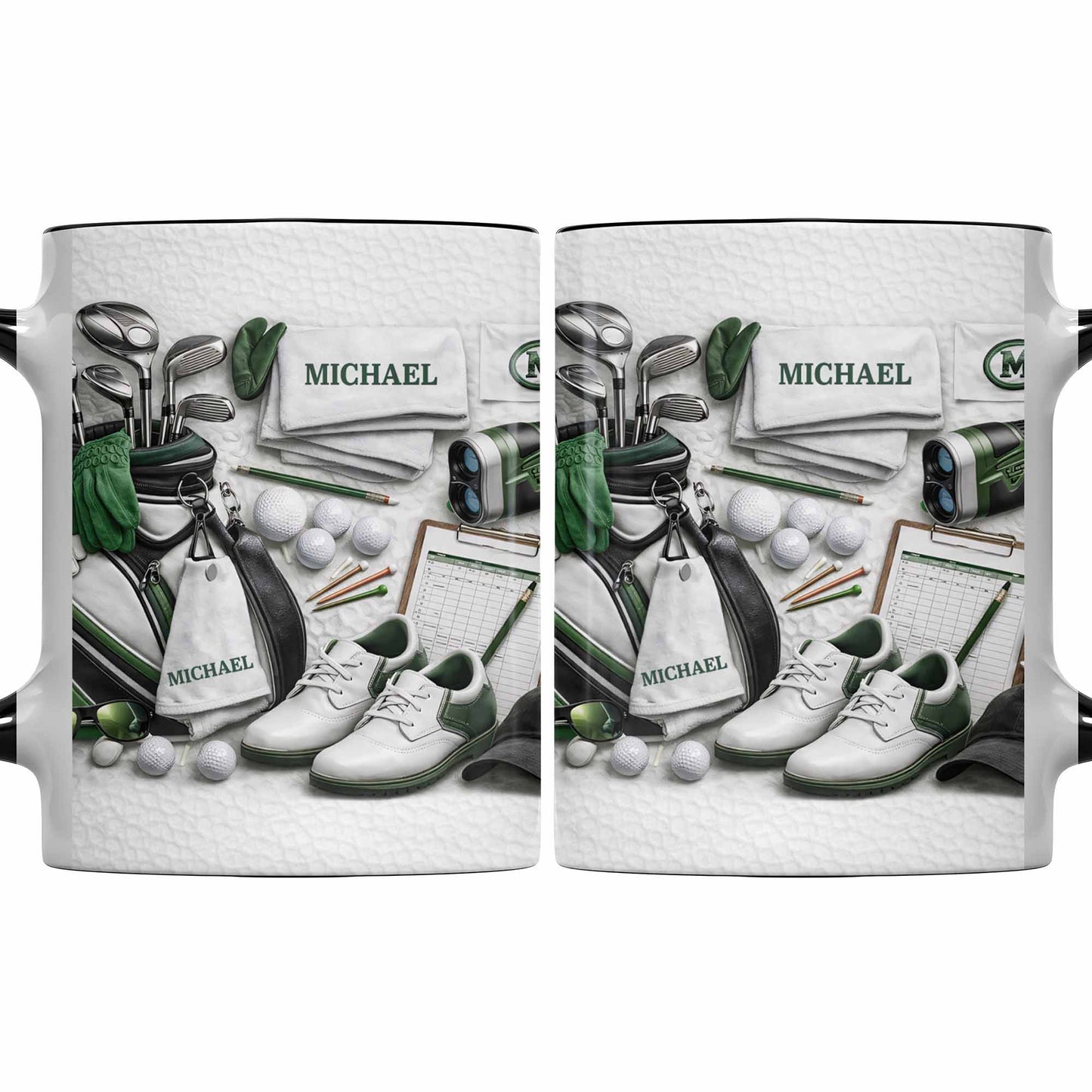 Customizable Golf Enthusiast Design With Clubs And Balls - Personalized Custom Accent Mug - GOLF012_AMUG