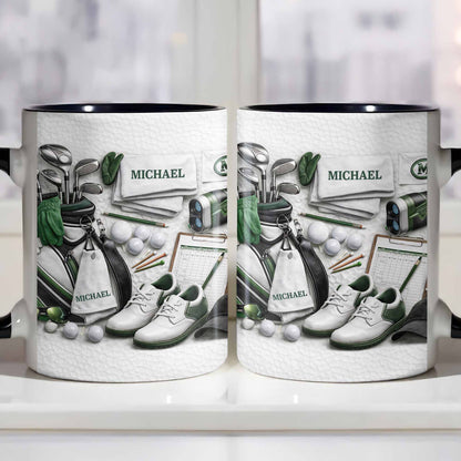 Customizable Golf Enthusiast Design With Clubs And Balls - Personalized Custom Accent Mug - GOLF012_AMUG