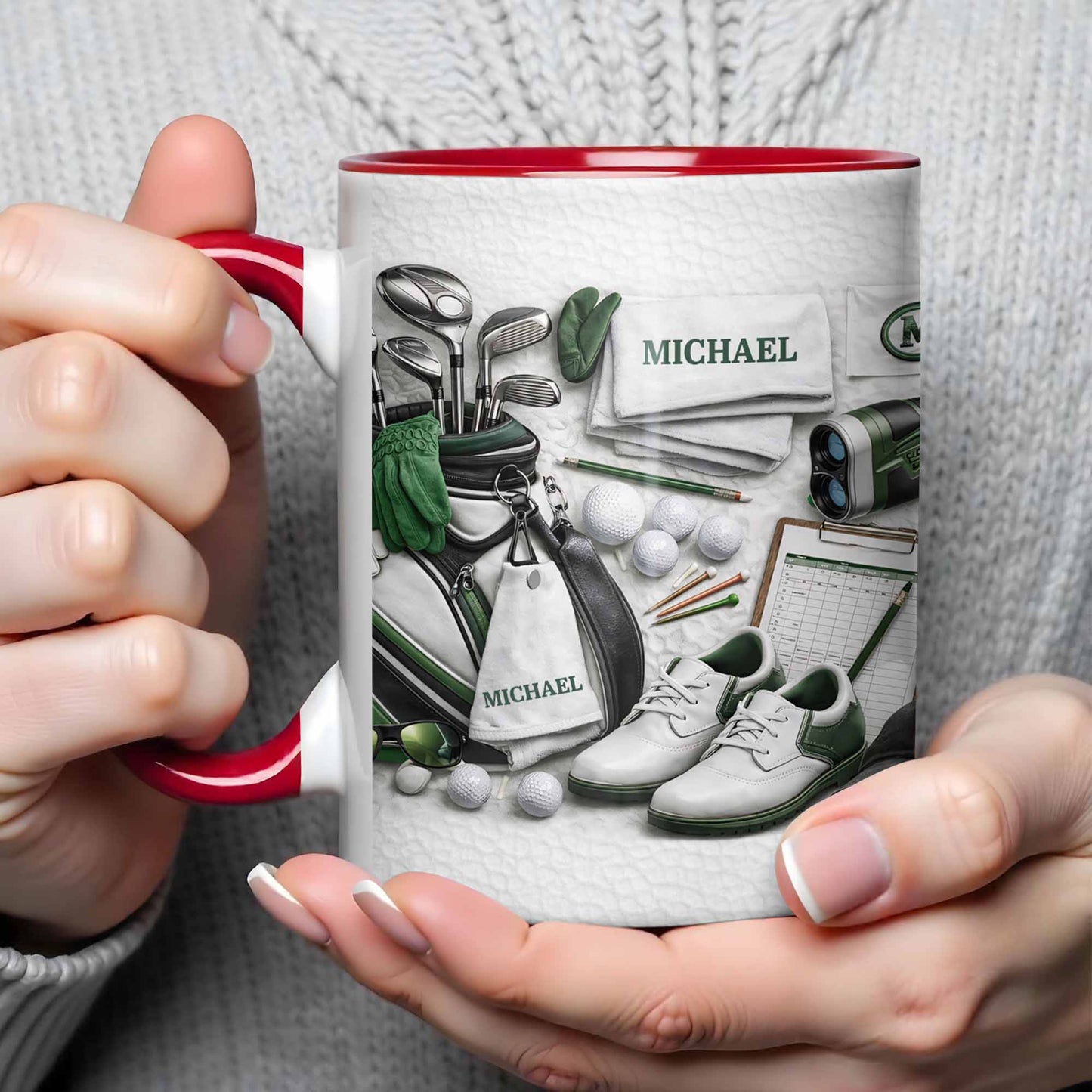 Customizable Golf Enthusiast Design With Clubs And Balls - Personalized Custom Accent Mug - GOLF012_AMUG