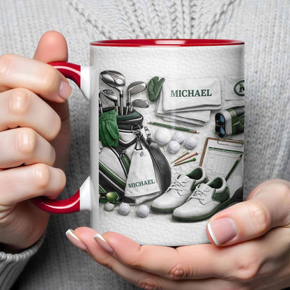Customizable Golf Enthusiast Design With Clubs And Balls - Personalized Custom Accent Mug - GOLF012_AMUG