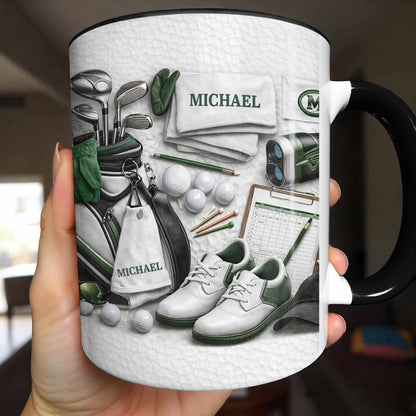 Customizable Golf Enthusiast Design With Clubs And Balls - Personalized Custom Accent Mug - GOLF012_AMUG