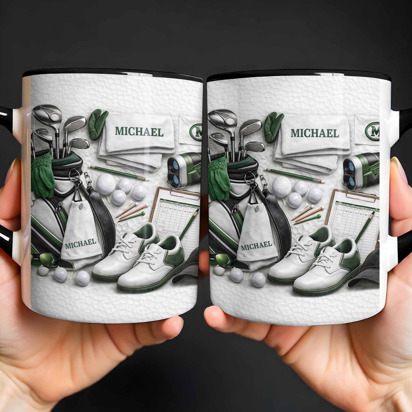Customizable Golf Enthusiast Design With Clubs And Balls - Personalized Custom Accent Mug - GOLF012_AMUG