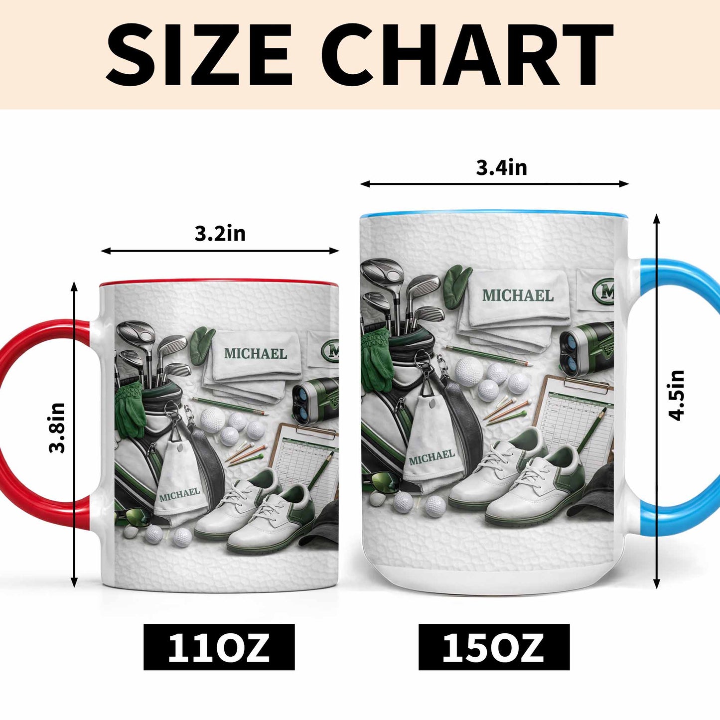 Customizable Golf Enthusiast Design With Clubs And Balls - Personalized Custom Accent Mug - GOLF012_AMUG