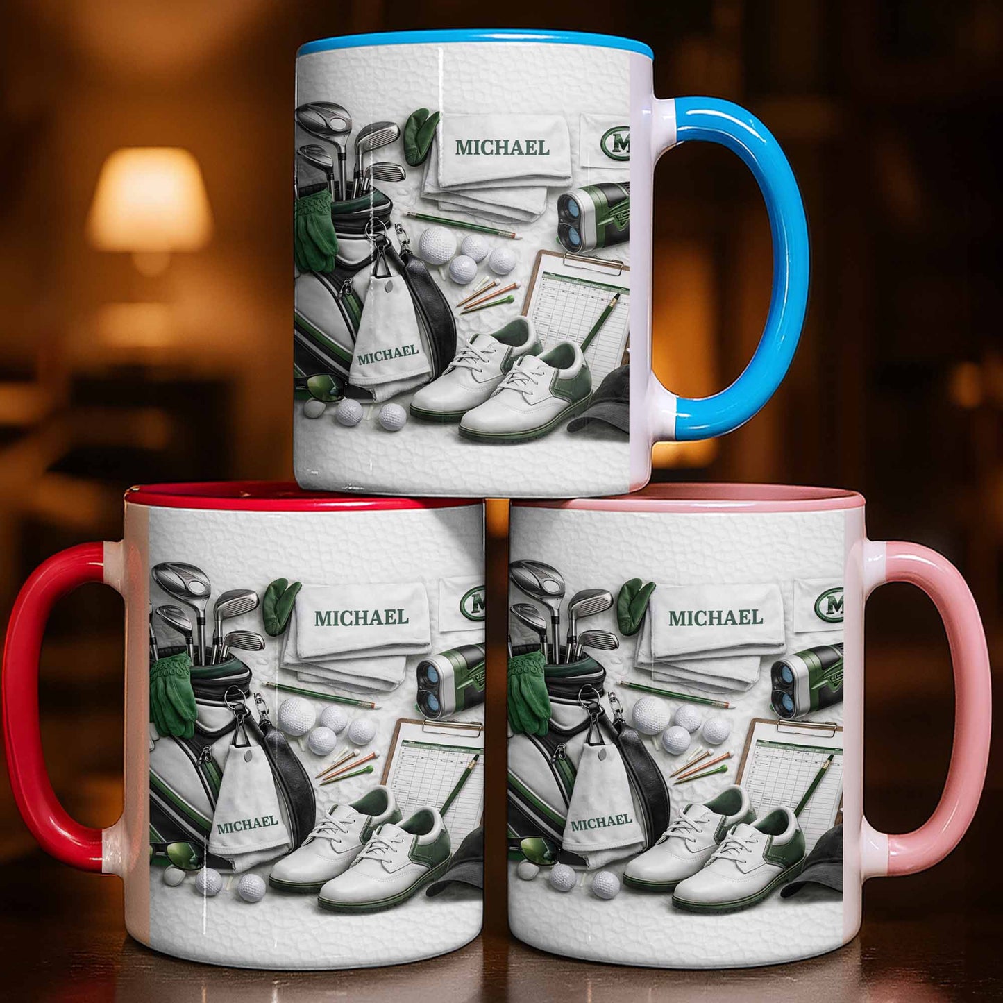 Customizable Golf Enthusiast Design With Clubs And Balls - Personalized Custom Accent Mug - GOLF012_AMUG