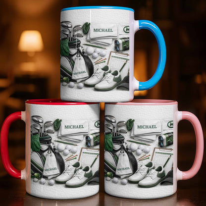 Customizable Golf Enthusiast Design With Clubs And Balls - Personalized Custom Accent Mug - GOLF012_AMUG