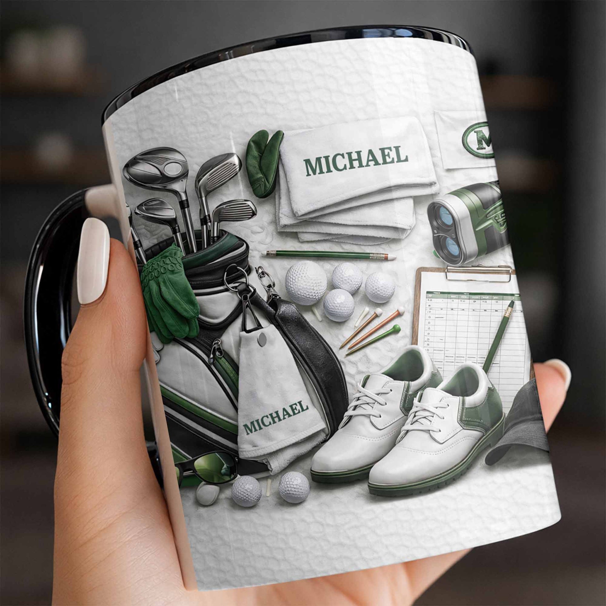 Customizable Golf Enthusiast Design With Clubs And Balls - Personalized Custom Accent Mug - GOLF012_AMUG