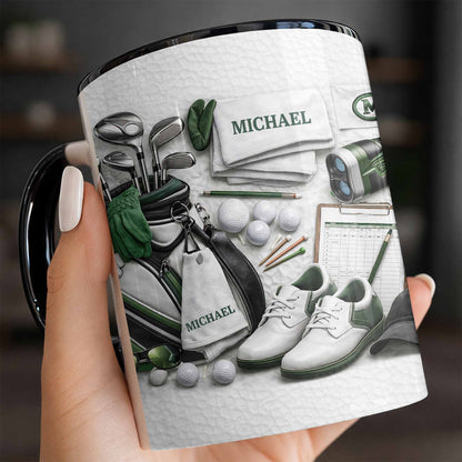 Customizable Golf Enthusiast Design With Clubs And Balls - Personalized Custom Accent Mug - GOLF012_AMUG