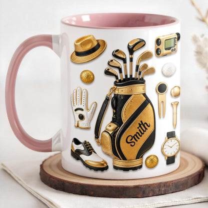 Golf Lovers Professional Bag And Gold Equipment 3D Effect - Personalized Custom Accent Mug - GOLF032_AMUG