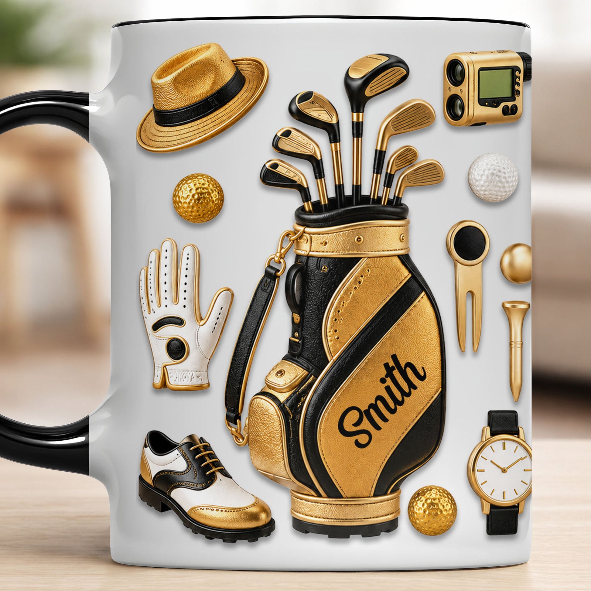 Golf Lovers Professional Bag And Gold Equipment 3D Effect - Personalized Custom Accent Mug - GOLF032_AMUG