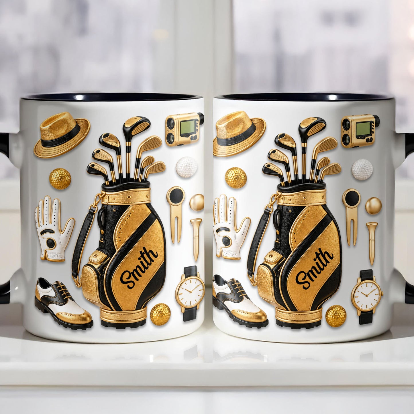 Golf Lovers Professional Bag And Gold Equipment 3D Effect - Personalized Custom Accent Mug - GOLF032_AMUG