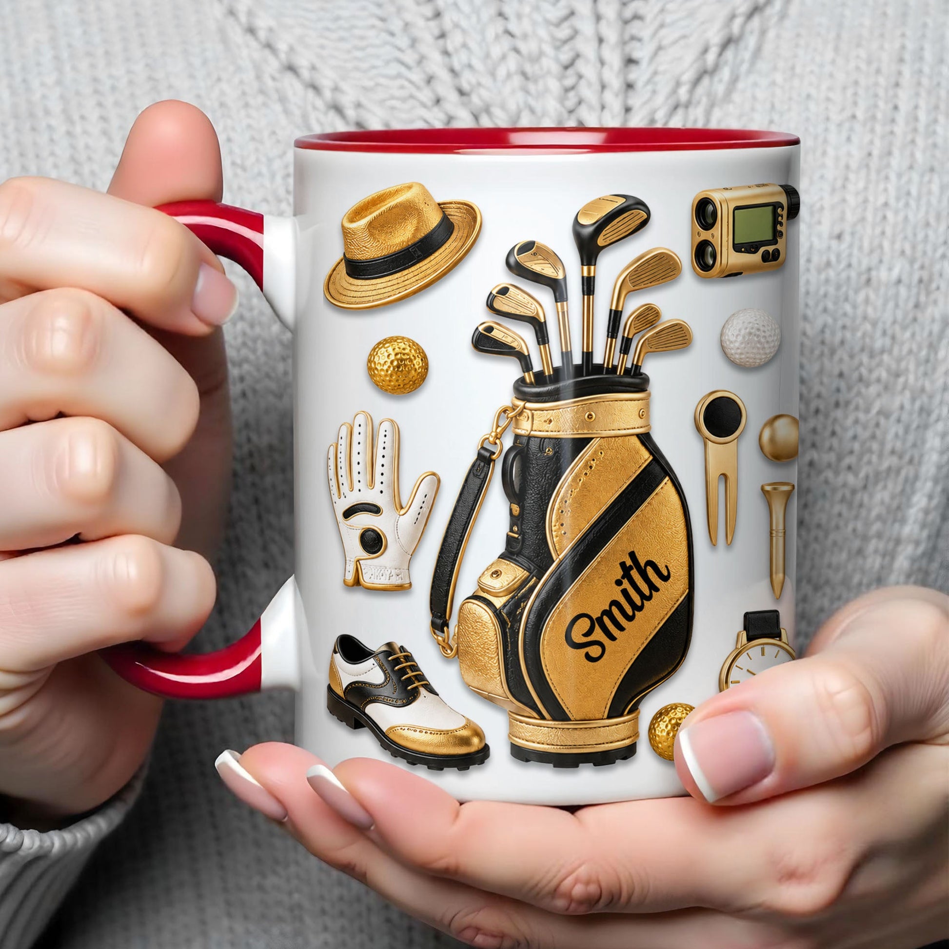 Golf Lovers Professional Bag And Gold Equipment 3D Effect - Personalized Custom Accent Mug - GOLF032_AMUG