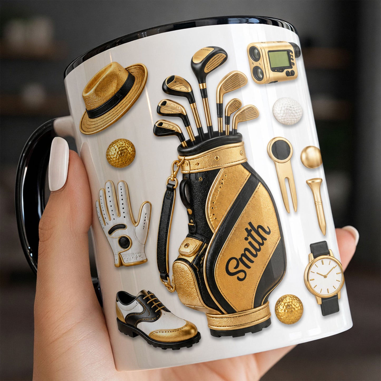 Golf Lovers Professional Bag And Gold Equipment 3D Effect - Personalized Custom Accent Mug - GOLF032_AMUG