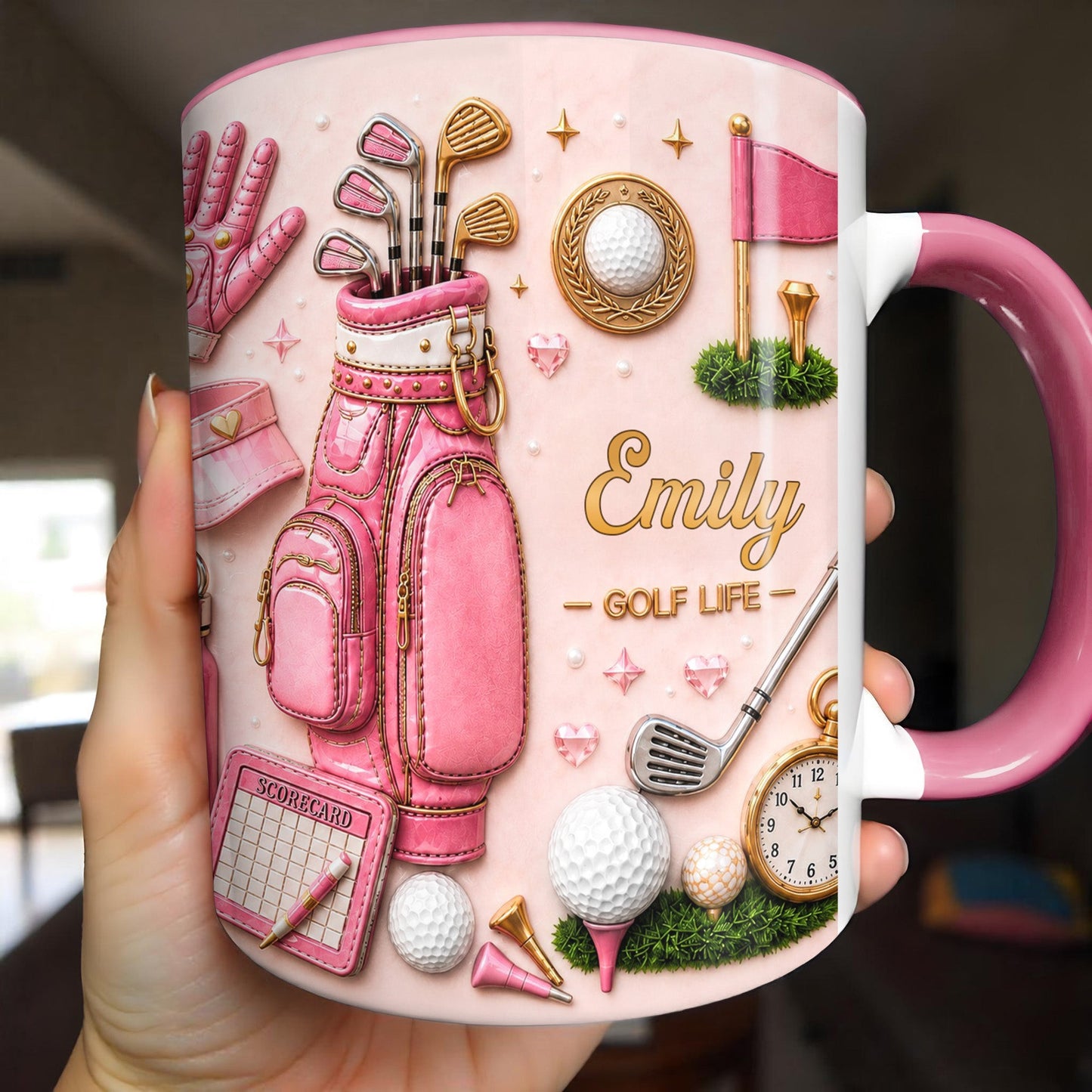 Golf Life With Pink Golf Bag And Clubs Design - Personalized Custom Accent Mug - GOLF034_AMUG