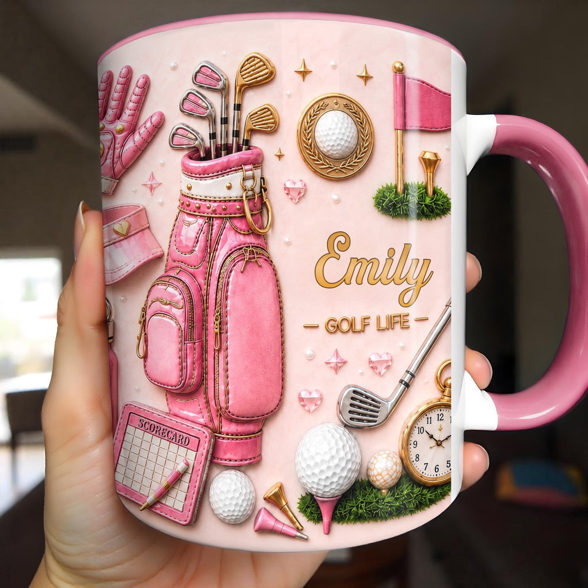 Golf Life With Pink Golf Bag And Clubs Design - Personalized Custom Accent Mug - GOLF034_AMUG