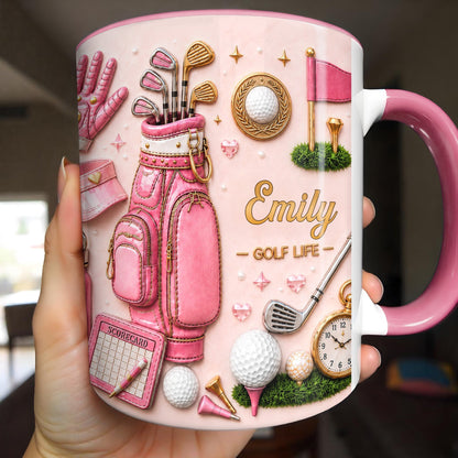 Golf Life With Pink Golf Bag And Clubs Design - Personalized Custom Accent Mug - GOLF034_AMUG