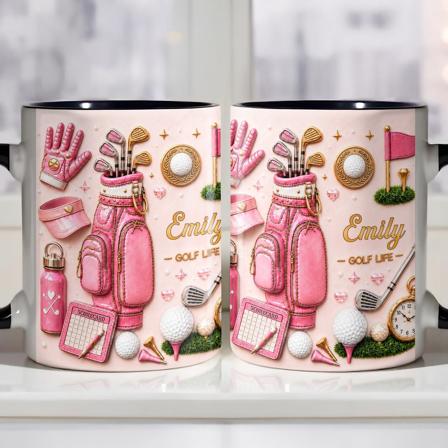 Golf Life With Pink Golf Bag And Clubs Design - Personalized Custom Accent Mug - GOLF034_AMUG