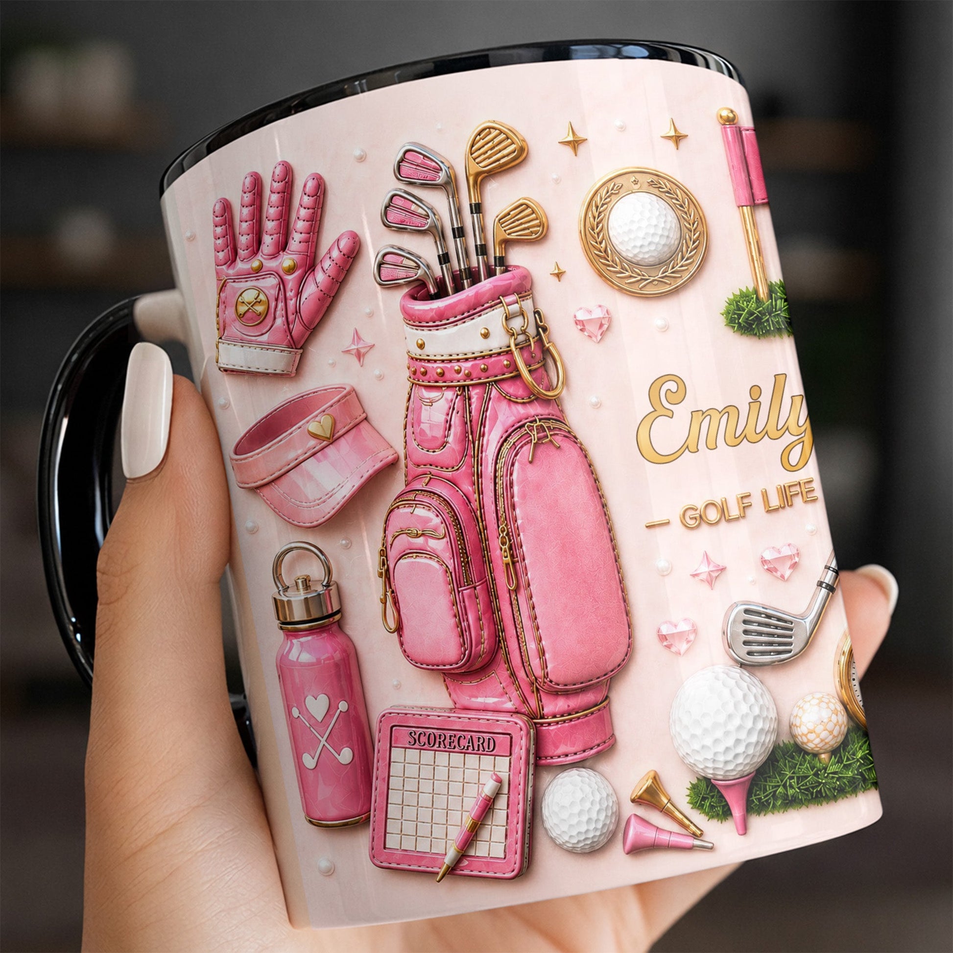Golf Life With Pink Golf Bag And Clubs Design - Personalized Custom Accent Mug - GOLF034_AMUG