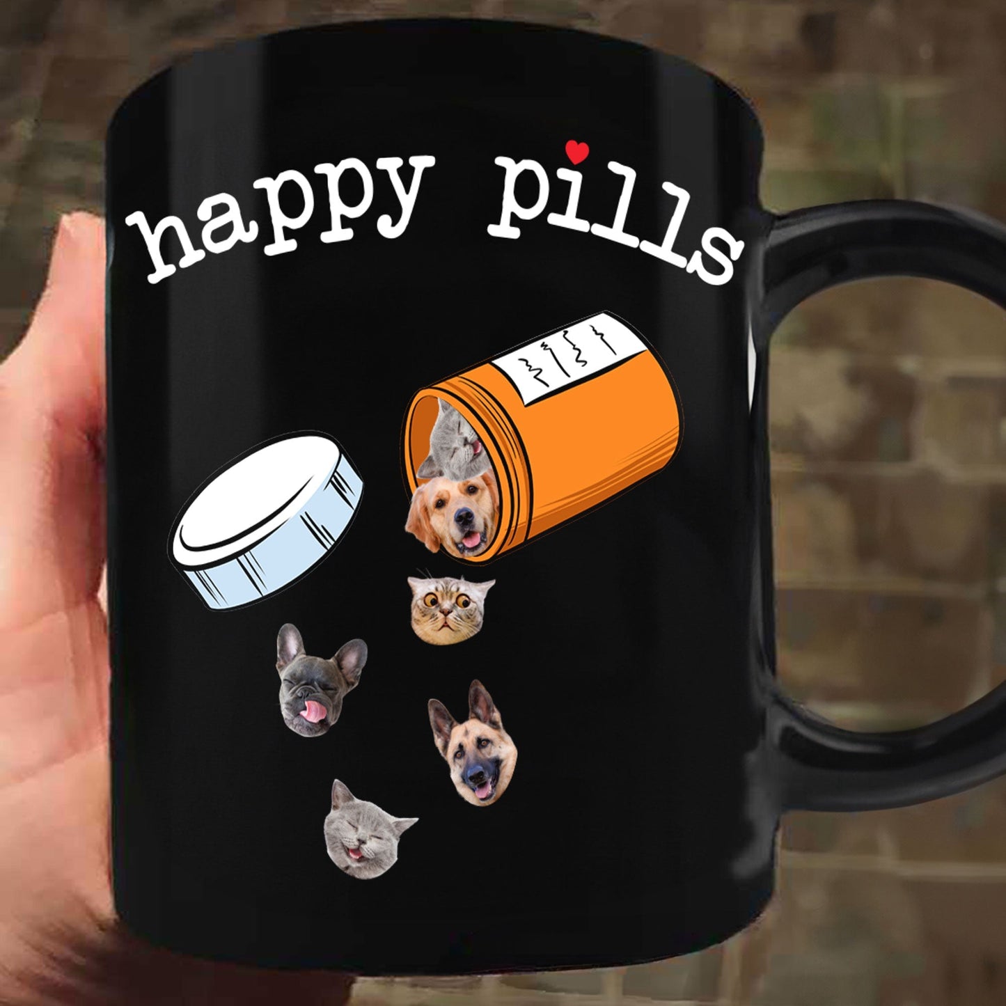 Custom Pet Photo Mug - Happy Pills Coffee Mug with Dog Face