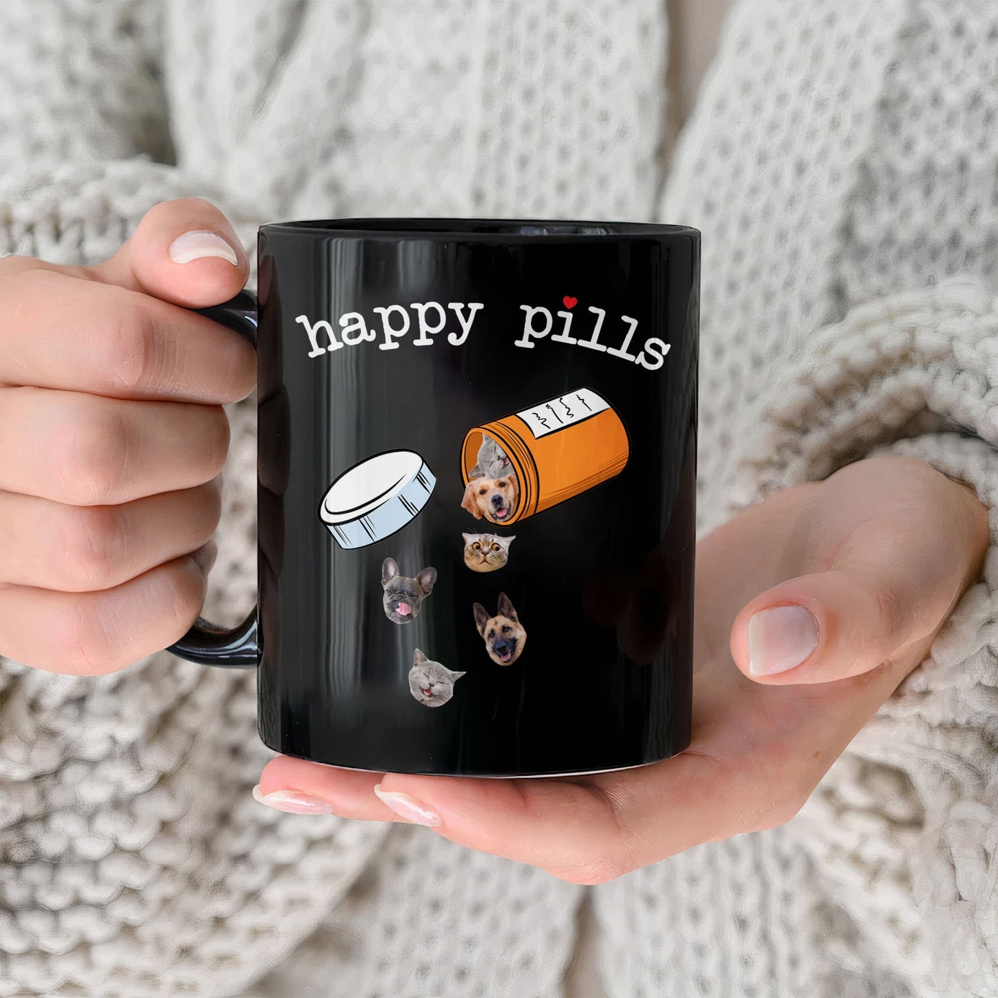 Custom Pet Photo Mug - Happy Pills Coffee Mug with Dog Face