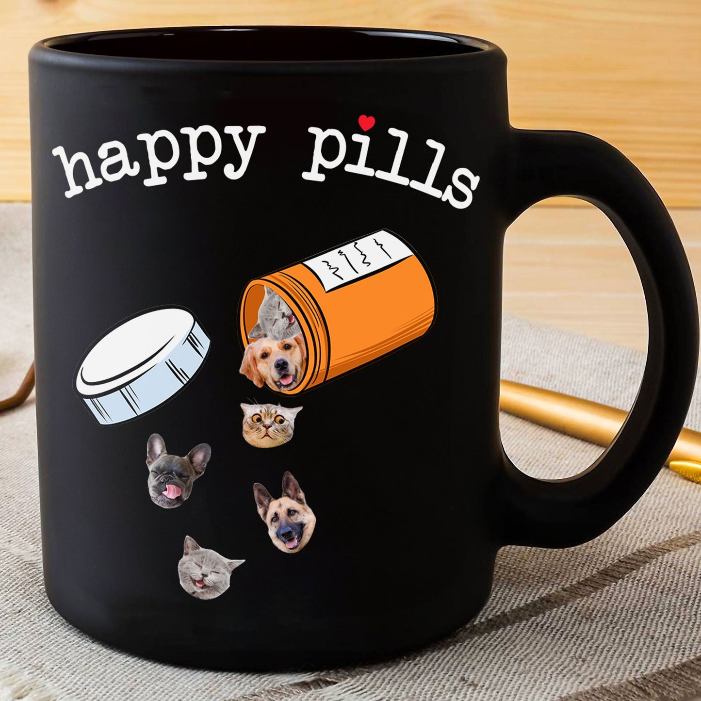 Custom Pet Photo Mug - Happy Pills Coffee Mug with Dog Face