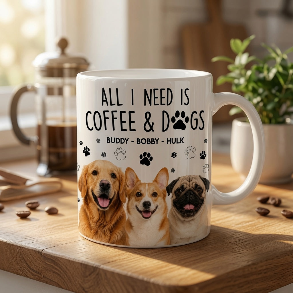 Custom dog mug on coffee table