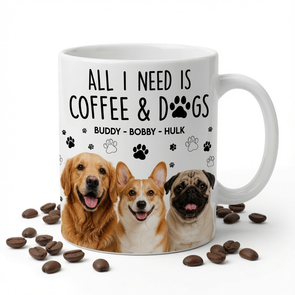 Custom dog mug with pet photos and names