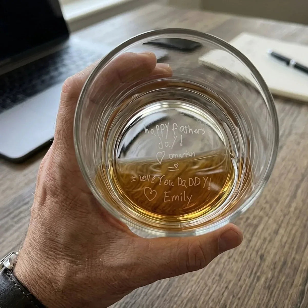 Custom Handwritten Message Engraved Whiskey Glass for Dad | SipEngrave - Sipengrave