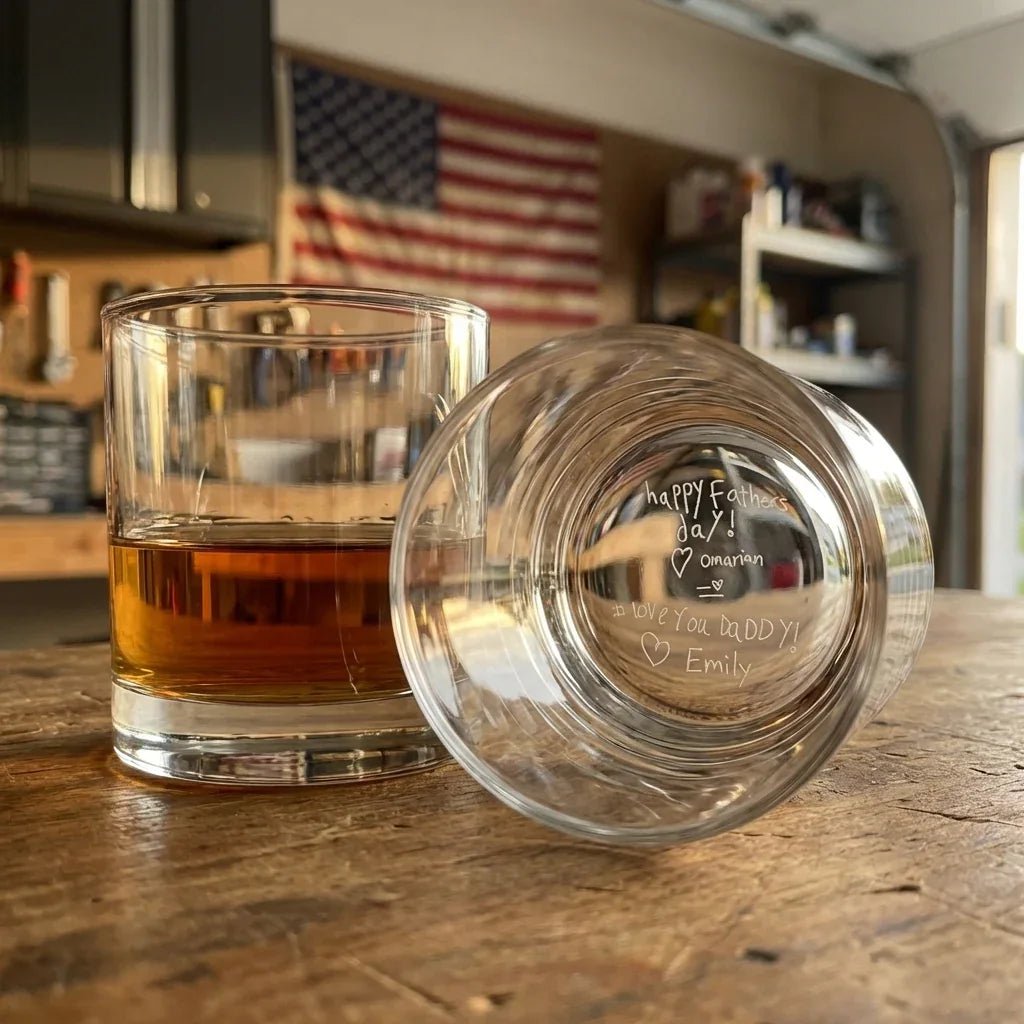 Custom Handwritten Message Engraved Whiskey Glass for Dad | SipEngrave - Sipengrave