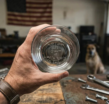 Custom Handwritten Message Engraved Whiskey Glass for Dad | SipEngrave - Sipengrave