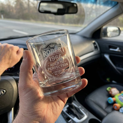 Engraved 60th Birthday Gift – Custom "Aged to Perfection" Whiskey Glass - Sipengrave