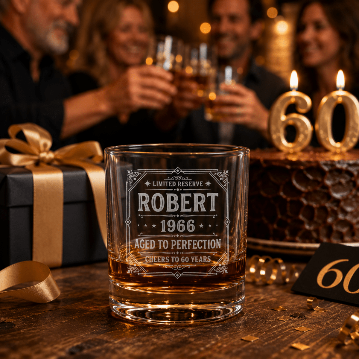 Engraved 60th Birthday Gift – Custom "Limited Reserve" Whiskey Glass - Sipengrave
