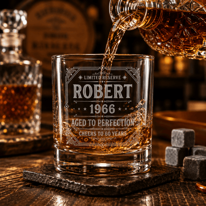 Engraved 60th Birthday Gift – Custom "Limited Reserve" Whiskey Glass - Sipengrave