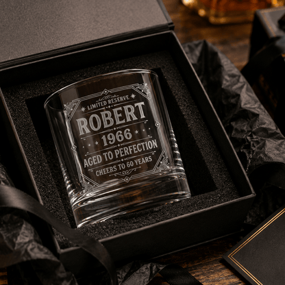 Engraved 60th Birthday Gift – Custom "Limited Reserve" Whiskey Glass - Sipengrave
