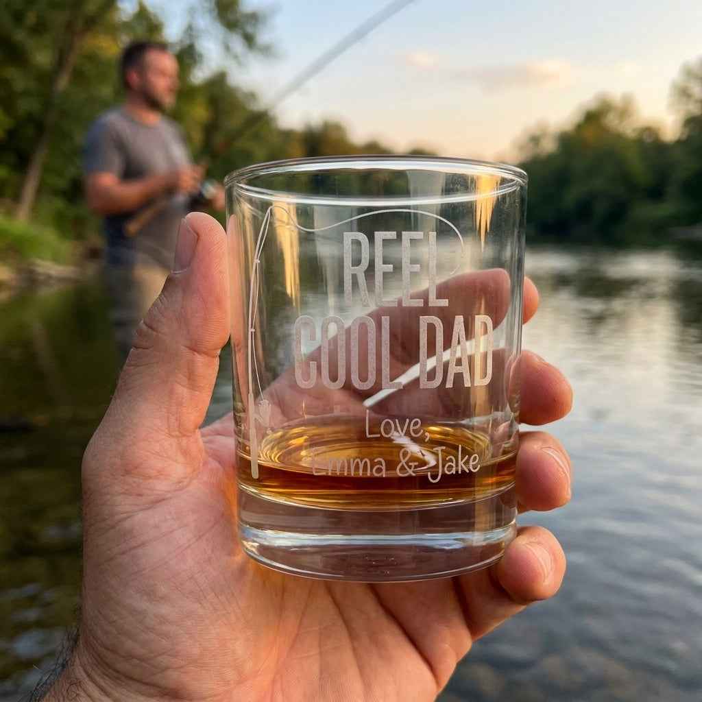 Engraved 'Reel Cool Dad' Whiskey Glass - Personalized Father's Day Gift | SipEngrave - Sipengrave