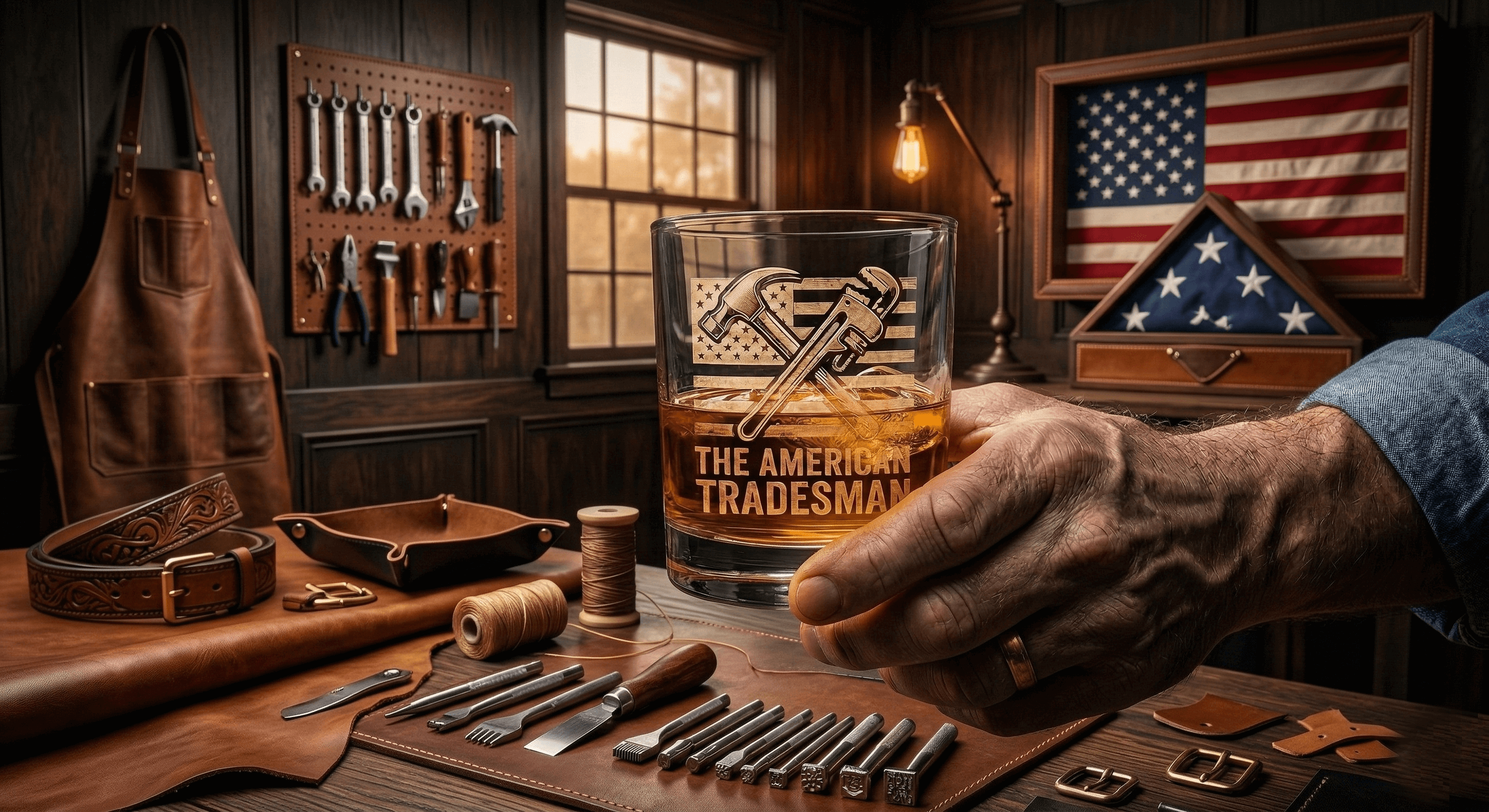 Engraved whiskey glass for American tradesman and blue collar workers – Sipengrave