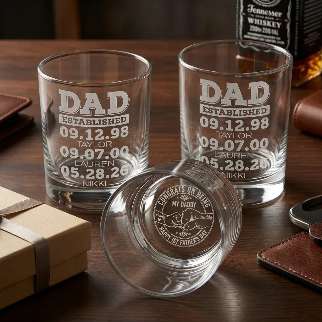 First Father's Day Engraved Whiskey Glass - Custom New Dad Gift - Sipengrave