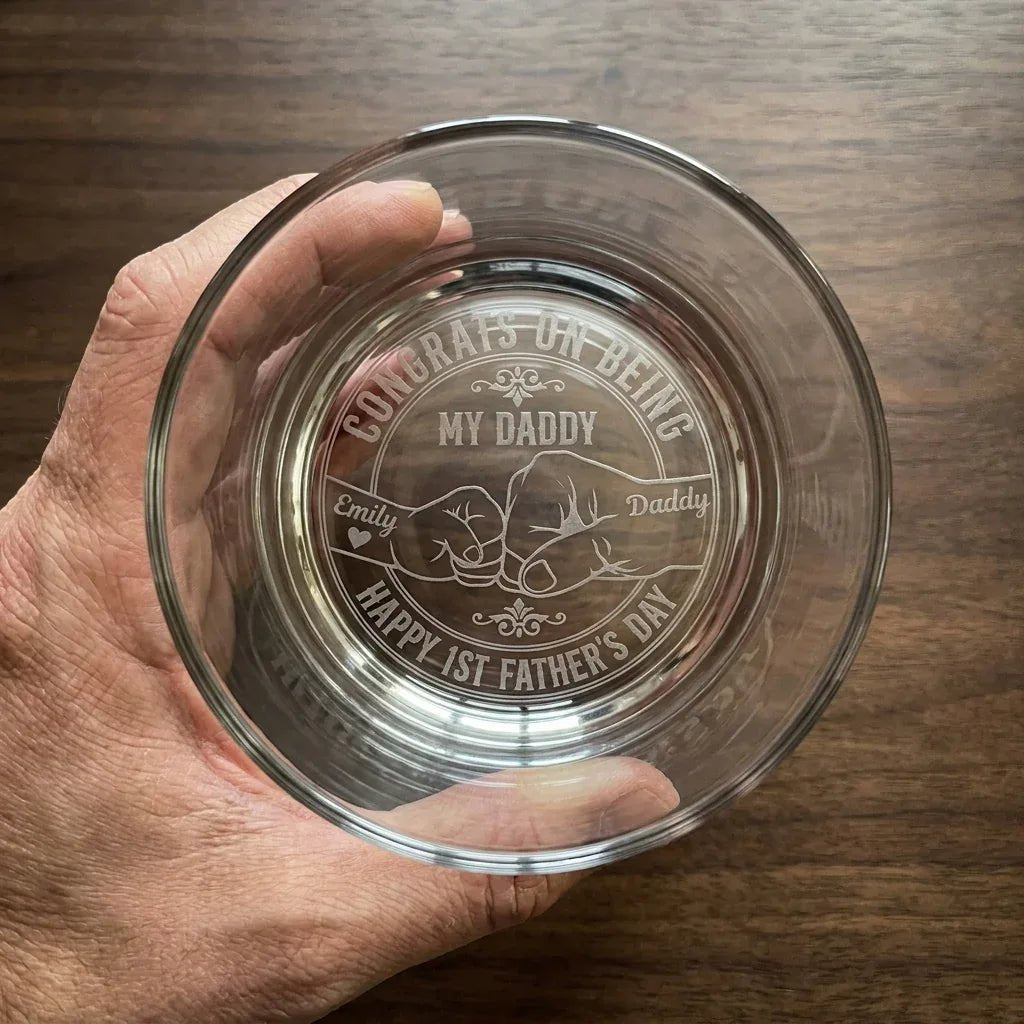 First Father's Day Engraved Whiskey Glass - Custom New Dad Gift - Sipengrave