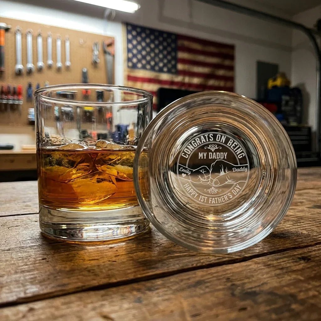 First Father's Day Engraved Whiskey Glass - Custom New Dad Gift - Sipengrave
