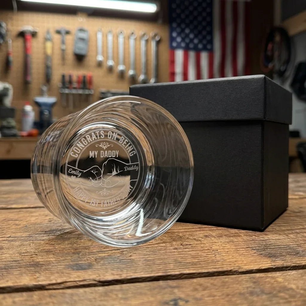 First Father's Day Engraved Whiskey Glass - Custom New Dad Gift - Sipengrave