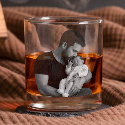 First Father's Day Gift For New Dad – Custom Photo Engraved Whiskey Glass - Sipengrave