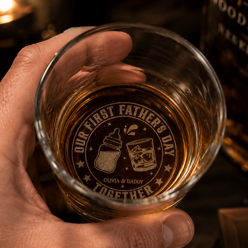 First Father's Day Gift For New Dad – Custom Photo Engraved Whiskey Glass - Sipengrave