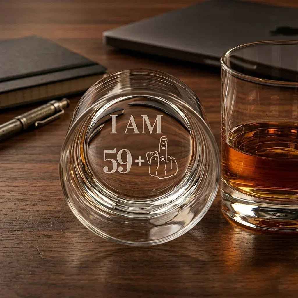 Funny 60th Birthday Whiskey Glass for Him - 59+1 Middle Finger Glass - Sipengrave