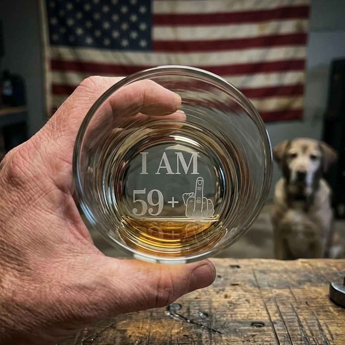 Funny 60th Birthday Whiskey Glass for Him - 59+1 Middle Finger Glass - Sipengrave