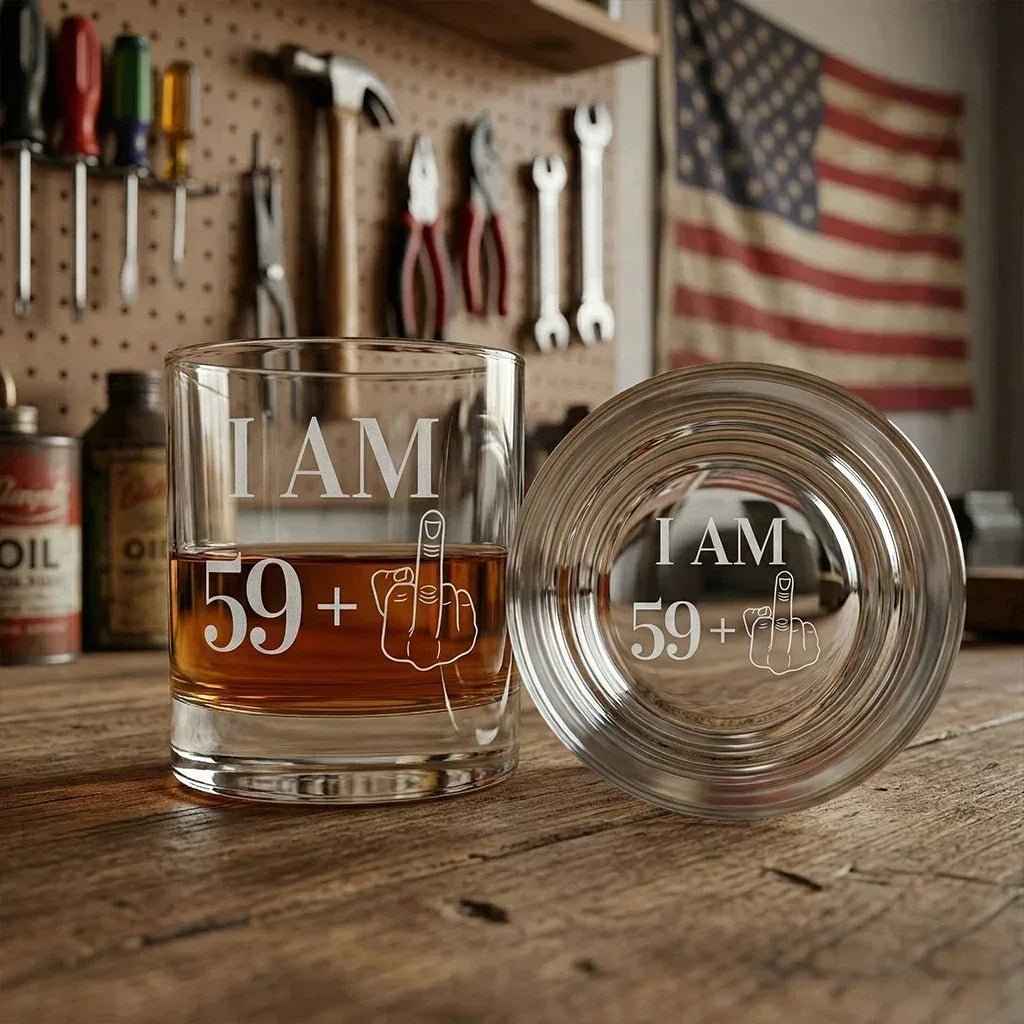 Funny 60th Birthday Whiskey Glass for Him - 59+1 Middle Finger Glass - Sipengrave