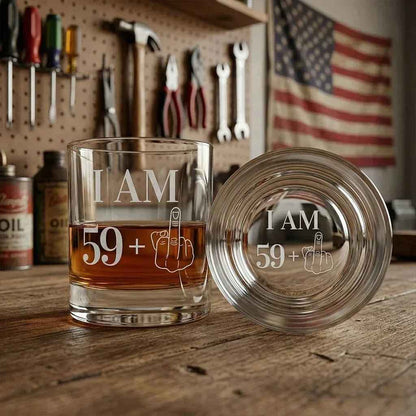 Funny 60th Birthday Whiskey Glass for Him - 59+1 Middle Finger Glass - Sipengrave