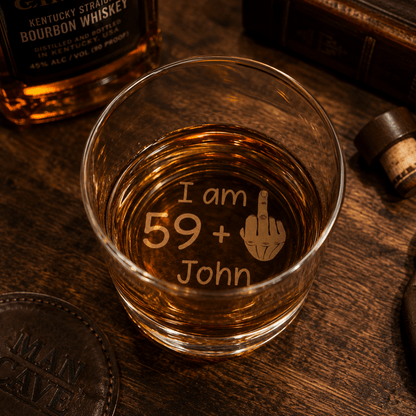 Funny Birthday Gift For Men – Custom "59 + 1" Engraved Whiskey Glass - Sipengrave